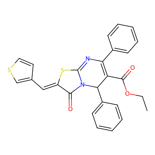 ethyl 3-oxo-5,7-diphenyl-2-(3-thienylmethylene)-2,3-dihydro-5H-[1,3]thiazolo[3,2-a]pyrimidine-6-carboxylate structure