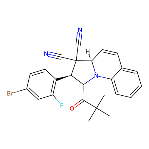 2-(4-bromo-2-fluorophenyl)-1-(2,2-dimethylpropanoyl)-1,2-dihydropyrrolo[1,2-a]quinoline-3,3(3aH)-dicarbonitrile structure