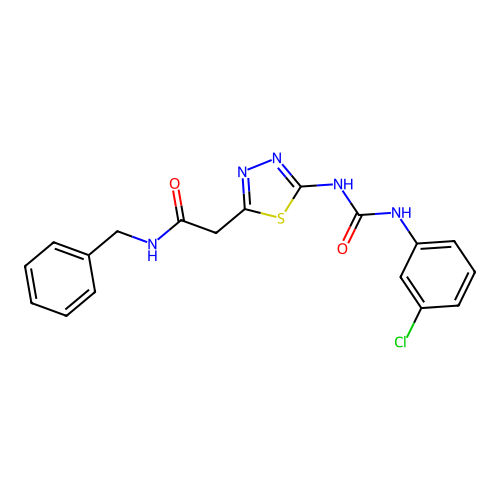 N-benzyl-2-(5-(3-(3-chlorophenyl)ureido)-1,3,4-thiadiazol-2-yl)acetamide structure