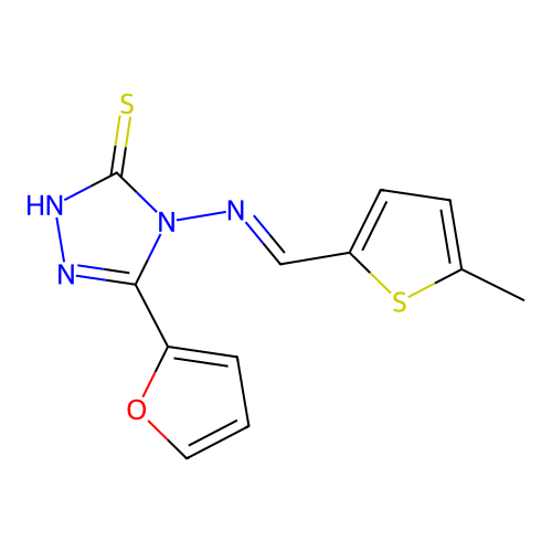 5-Furan-2-yl-4-{[1-(5-methyl-thiophen-2-yl)-meth-(E)-ylidene]-amino}-4H-[1,2,4]triazole-3-thiol structure
