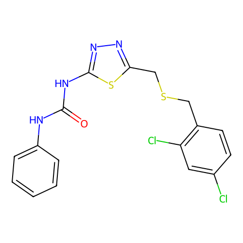 1-(5-(((2,4-dichlorobenzyl)thio)methyl)-1,3,4-thiadiazol-2-yl)-3-phenylurea structure