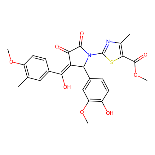 methyl 2-(3-hydroxy-5-(4-hydroxy-3-methoxyphenyl)-4-(4-methoxy-3-methylbenzoyl)-2-oxo-2,5-dihydro-1H-pyrrol-1-yl)-4-methylthiazole-5-carboxylate structure