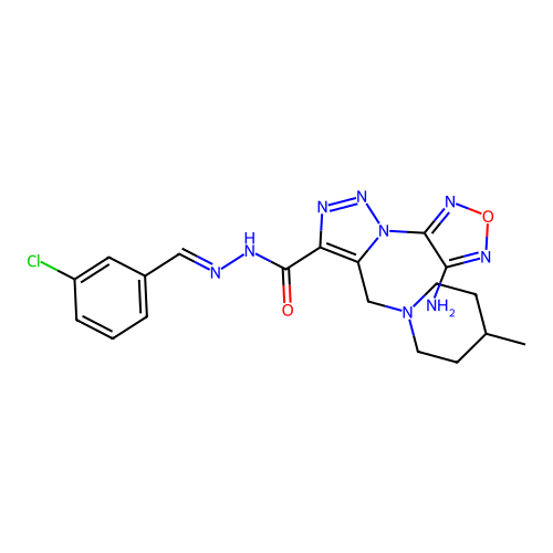 (E)-1-(4-amino-1,2,5-oxadiazol-3-yl)-N'-(3-chlorobenzylidene)-5-((4-methylpiperidin-1-yl)methyl)-1H-1,2,3-triazole-4-carbohydrazide structure
