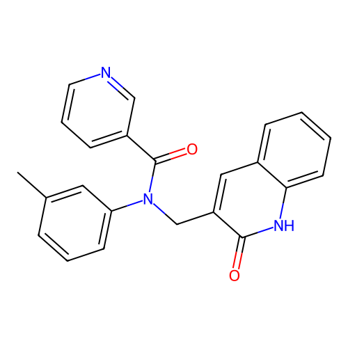 N-(3-methylphenyl)-N-[(2-oxo-1H-quinolin-3-yl)methyl]pyridine-3-carboxamide structure