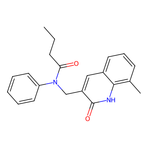 N-[(8-methyl-2-oxo-1H-quinolin-3-yl)methyl]-N-phenylbutanamide structure