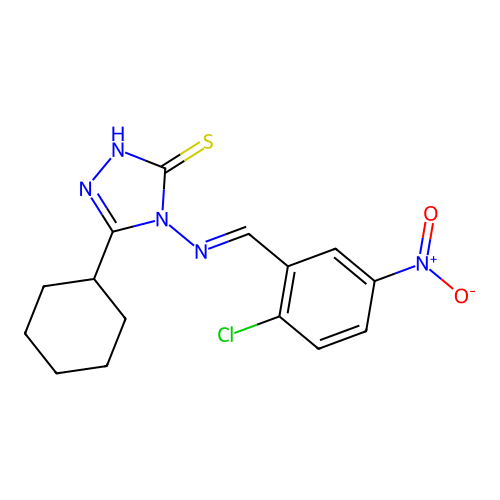 4-[(2-chloro-5-nitrobenzylidene)amino]-5-cyclohexyl-4H-1,2,4-triazole-3-thiol structure