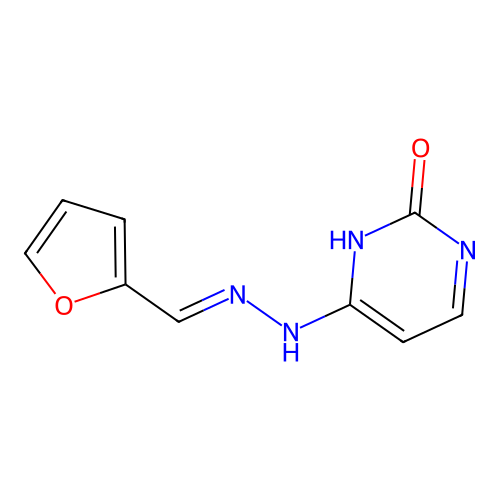 (E)-4-(2-(furan-2-ylmethylene)hydrazinyl)pyrimidin-2(1H)-one structure