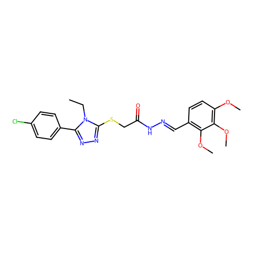 2-{[5-(4-chlorophenyl)-4-ethyl-4H-1,2,4-triazol-3-yl]sulfanyl}-N'-[(E)-(2,3,4-trimethoxyphenyl)methylidene]acetohydrazide structure