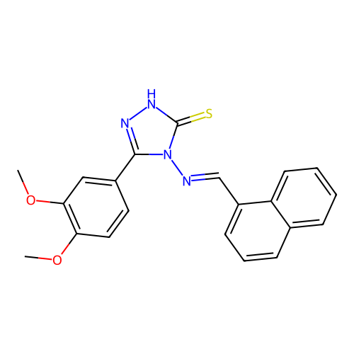 4-((1E)-2-naphthyl-1-azavinyl)-5-(3,4-dimethoxyphenyl)-1,2,4-triazole-3-thiol structure