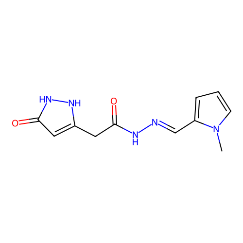 (E)-N'-((1-methyl-1H-pyrrol-2-yl)methylene)-2-(5-oxo-2,5-dihydro-1H-pyrazol-3-yl)acetohydrazide structure