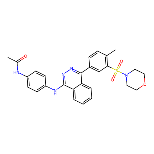 N-[4-({4-[4-methyl-3-(morpholin-4-ylsulfonyl)phenyl]phthalazin-1-yl}amino)phenyl]acetamide structure
