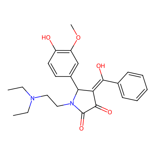 (4E)-1-(2-diethylaminoethyl)-5-(4-hydroxy-3-methoxyphenyl)-4-[hydroxy(phenyl)methylidene]pyrrolidine-2,3-dione structure