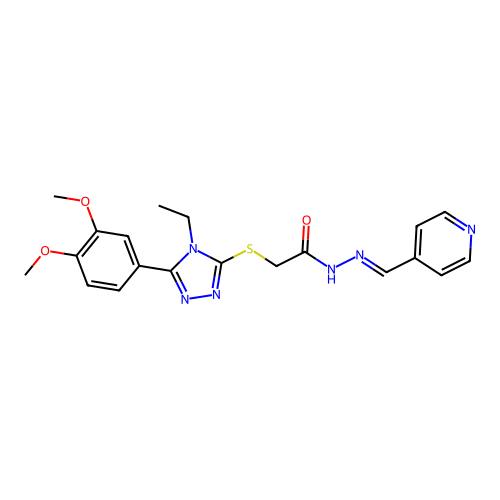 (E)-2-((5-(3,4-dimethoxyphenyl)-4-ethyl-4H-1,2,4-triazol-3-yl)thio)-N'-(pyridin-4-ylmethylene)acetohydrazide structure