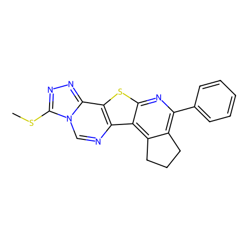3-(methylsulfanyl)-10-phenyl-8,9-dihydro-7H-cyclopenta[4',5']pyrido[3',2':4,5]thieno[2,3-e][1,2,4]triazolo[4,3-c]pyrimidine structure