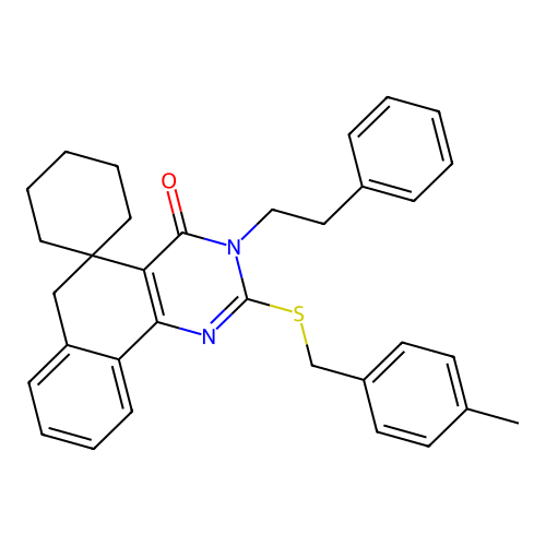 2-((4-methylbenzyl)thio)-3-phenethyl-3H-spiro[benzo[h]quinazoline-5,1'-cyclohexan]-4(6H)-one structure