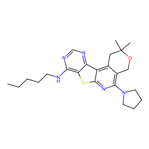 2,2-dimethyl-N-pentyl-5-(pyrrolidin-1-yl)-1,4-dihydro-2H-pyrano[4'',3'':4',5']pyrido[3',2':4,5]thieno[3,2-d]pyrimidin-8-amine structure