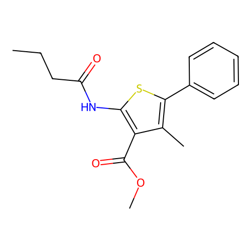 Methyl 2-(butanoylamino)-4-methyl-5-phenylthiophene-3-carboxylate structure