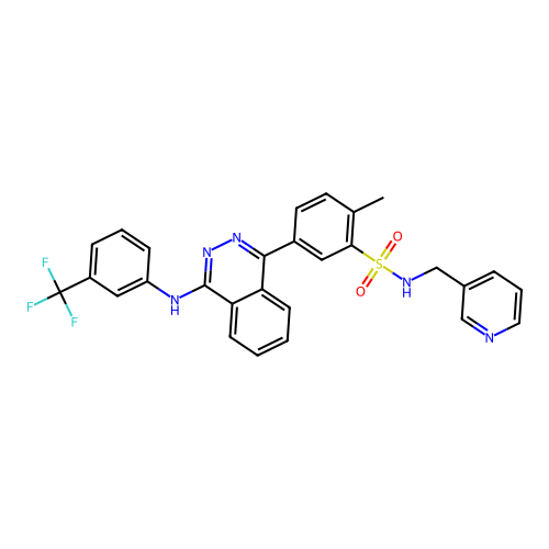 2-methyl-N-(pyridin-3-ylmethyl)-5-(4-((3-(trifluoromethyl)phenyl)amino)phthalazin-1-yl)benzenesulfonamide structure