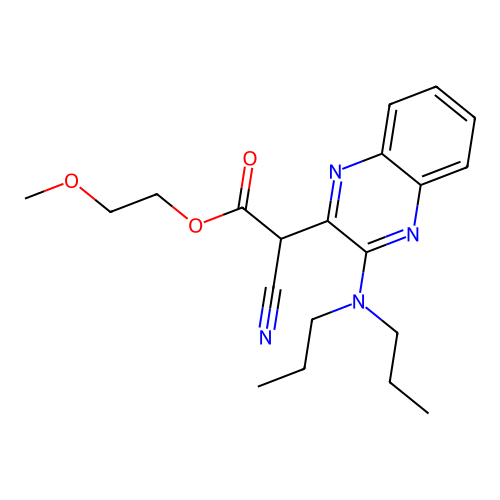 2-Methoxyethyl cyano[3-(dipropylamino)quinoxalin-2-yl]acetate structure