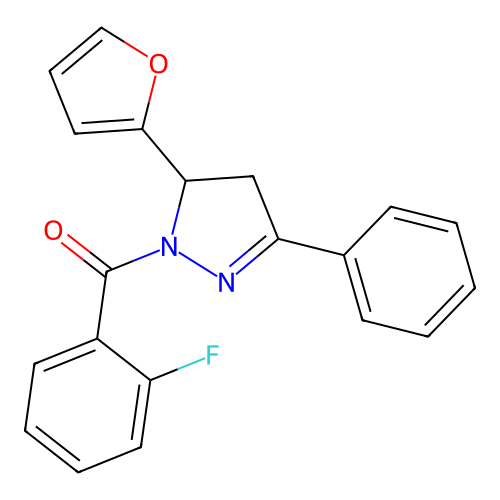 (2-fluorophenyl)(5-(furan-2-yl)-3-phenyl-4,5-dihydro-1H-pyrazol-1-yl)methanone structure