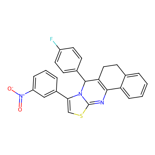 7-(4-fluorophenyl)-9-(3-nitrophenyl)-6,7-dihydro-5H-benzo[h]thiazolo[2,3-b]quinazoline structure