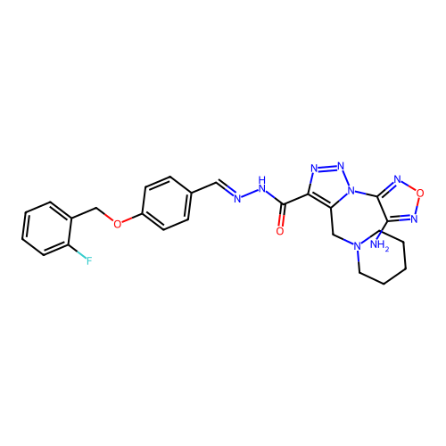 (E)-1-(4-amino-1,2,5-oxadiazol-3-yl)-N'-(4-((2-fluorobenzyl)oxy)benzylidene)-5-(piperidin-1-ylmethyl)-1H-1,2,3-triazole-4-carbohydrazide structure