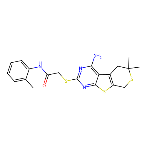 2-(4-Amino-6,6-dimethyl-5,8-dihydro-6H-thiopyrano[4',3':4,5]thieno[2,3-d]pyrimidin-2-ylsulfanyl)-N-o-tolyl-acetamide structure