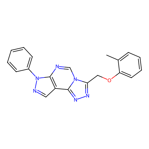 3-[(2-methylphenoxy)methyl]-7-phenyl-7H-pyrazolo[4,3-e][1,2,4]triazolo[4,3-c]pyrimidine structure