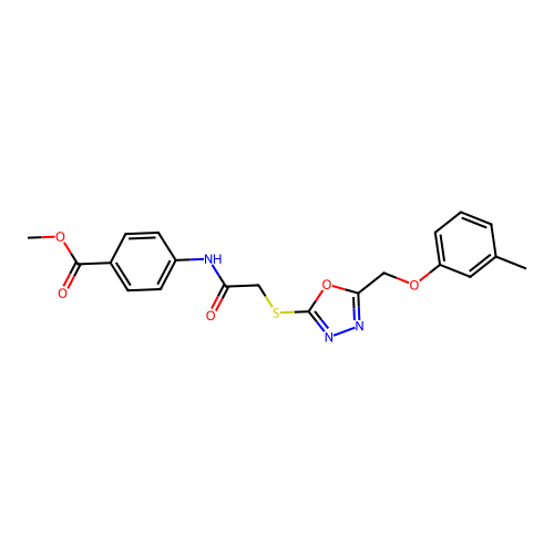 methyl 4-{[({5-[(3-methylphenoxy)methyl]-1,3,4-oxadiazol-2-yl}sulfanyl)acetyl]amino}benzoate structure