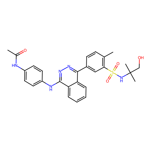 N-{4-[(4-{3-[(1-hydroxy-2-methylpropan-2-yl)sulfamoyl]-4-methylphenyl}phthalazin-1-yl)amino]phenyl}acetamide structure