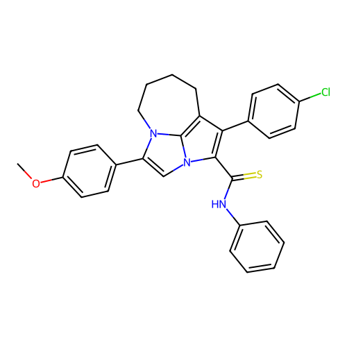 1-(4-chlorophenyl)-4-(4-methoxyphenyl)-N-phenyl-5,6,7,8-tetrahydro-2a,4a-diazacyclopenta[cd]azulene-2-carbothioamide structure