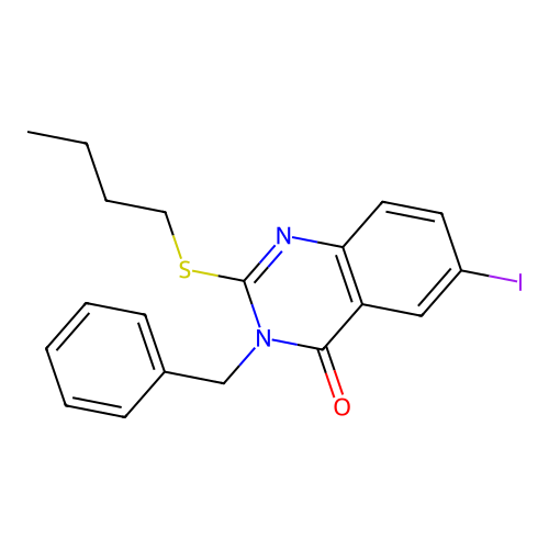 3-benzyl-2-(butylsulfanyl)-6-iodoquinazolin-4(3H)-one structure