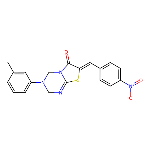 (7Z)-3-(3-methylphenyl)-7-(4-nitrobenzylidene)-3,4-dihydro-2H-[1,3]thiazolo[3,2-a][1,3,5]triazin-6(7H)-one structure