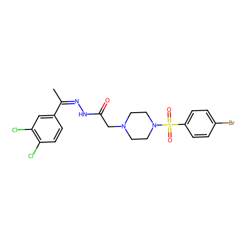 (Z)-2-(4-((4-bromophenyl)sulfonyl)piperazin-1-yl)-N'-(1-(3,4-dichlorophenyl)ethylidene)acetohydrazide structure