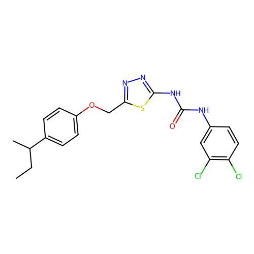 1-(5-((4-(sec-butyl)phenoxy)methyl)-1,3,4-thiadiazol-2-yl)-3-(3,4-dichlorophenyl)urea structure