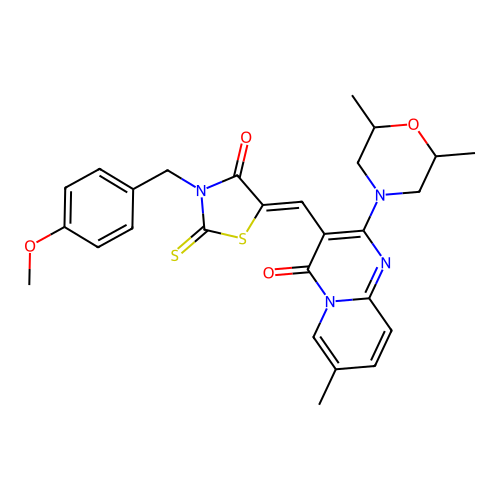 2-(2,6-dimethylmorpholin-4-yl)-3-{(Z)-[3-(4-methoxybenzyl)-4-oxo-2-thioxo-1,3-thiazolidin-5-ylidene]methyl}-7-methyl-4H-pyrido[1,2-a]pyrimidin-4-one structure