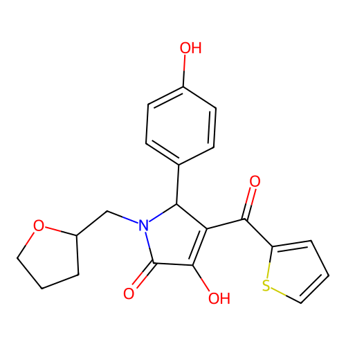 (4E)-5-(4-hydroxyphenyl)-4-[hydroxy(thiophen-2-yl)methylidene]-1-(tetrahydrofuran-2-ylmethyl)pyrrolidine-2,3-dione structure