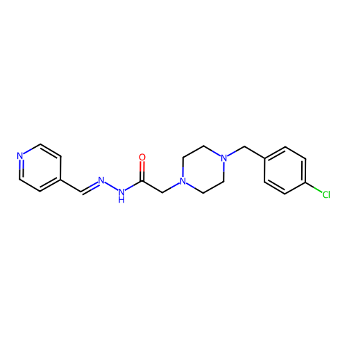 2-[4-[(4-chlorophenyl)methyl]piperazin-1-yl]-N-[(E)-pyridin-4-ylmethylideneamino]acetamide structure