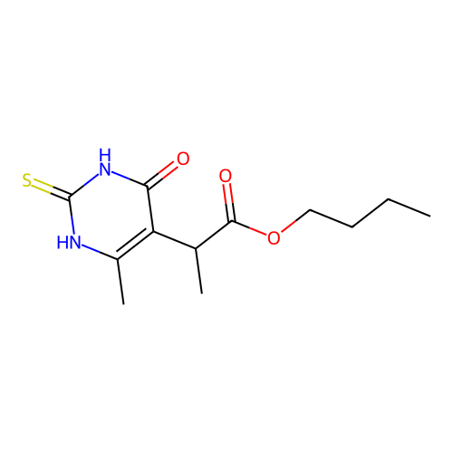 Butyl 2-(4-hydroxy-6-methyl-2-sulfanylpyrimidin-5-yl)propanoate structure