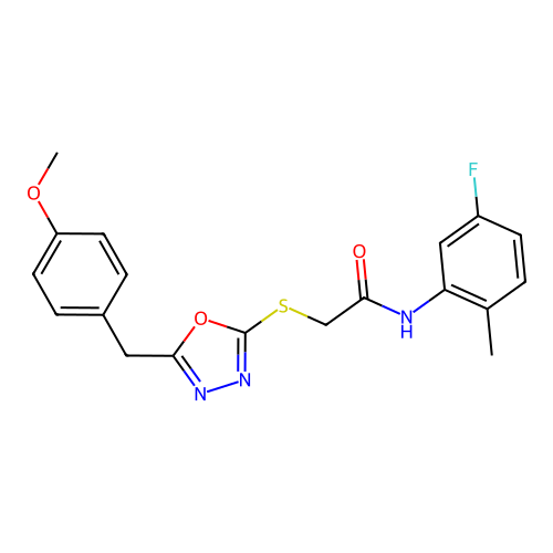 N-(5-fluoro-2-methylphenyl)-2-{[5-(4-methoxybenzyl)-1,3,4-oxadiazol-2-yl]sulfanyl}acetamide structure