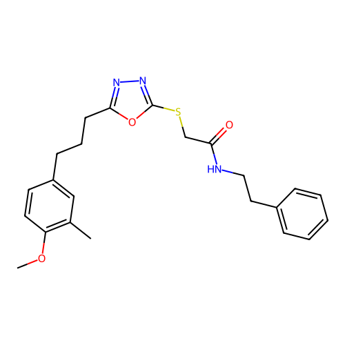 2-({5-[3-(4-methoxy-3-methylphenyl)propyl]-1,3,4-oxadiazol-2-yl}sulfanyl)-N-(2-phenylethyl)acetamide structure