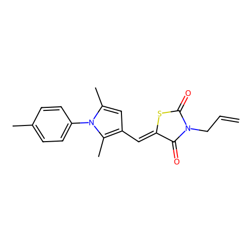 (Z)-3-allyl-5-((2,5-dimethyl-1-(p-tolyl)-1H-pyrrol-3-yl)methylene)thiazolidine-2,4-dione structure