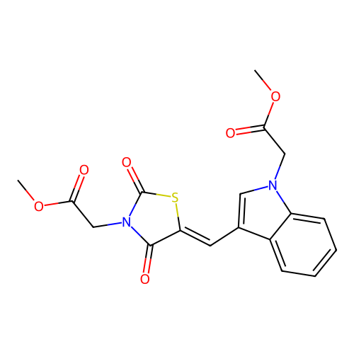 (Z)-methyl 2-(5-((1-(2-methoxy-2-oxoethyl)-1H-indol-3-yl)methylene)-2,4-dioxothiazolidin-3-yl)acetate structure