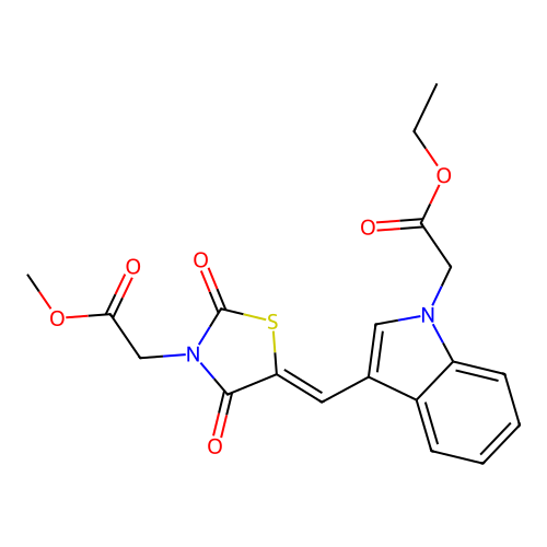 (Z)-ethyl 2-(3-((3-(2-methoxy-2-oxoethyl)-2,4-dioxothiazolidin-5-ylidene)methyl)-1H-indol-1-yl)acetate structure