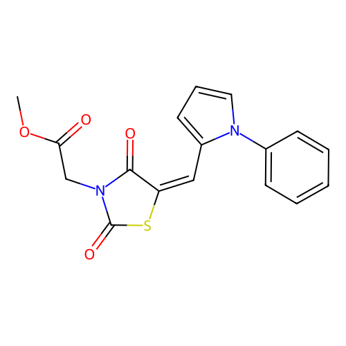 (E)-methyl 2-(2,4-dioxo-5-((1-phenyl-1H-pyrrol-2-yl)methylene)thiazolidin-3-yl)acetate structure