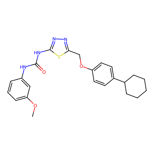 1-{5-[(4-cyclohexylphenoxy)methyl]-1,3,4-thiadiazol-2-yl}-3-(3-methoxyphenyl)urea structure