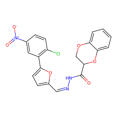 (Z)-N'-((5-(2-chloro-5-nitrophenyl)furan-2-yl)methylene)-2,3-dihydrobenzo[b][1,4]dioxine-2-carbohydrazide structure