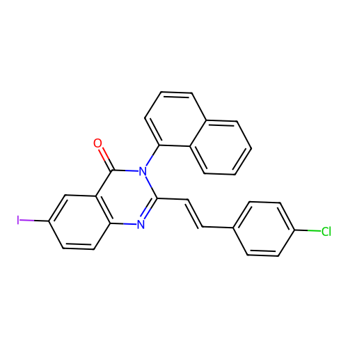 2-[(E)-2-(4-chlorophenyl)ethenyl]-6-iodo-3-(naphthalen-1-yl)quinazolin-4(3H)-one structure