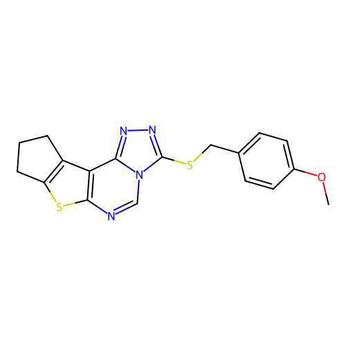 3-((4-methoxybenzyl)thio)-9,10-dihydro-8H-cyclopenta[4,5]thieno[3,2-e][1,2,4]triazolo[4,3-c]pyrimidine structure