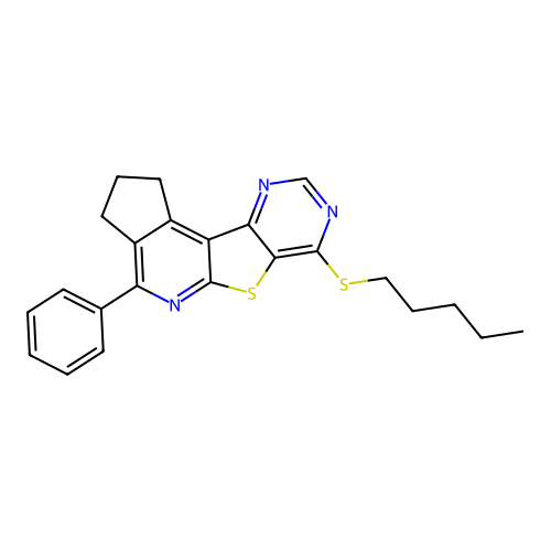 7-(pentylsulfanyl)-4-phenyl-2,3-dihydro-1H-cyclopenta[4',5']pyrido[3',2':4,5]thieno[3,2-d]pyrimidine structure